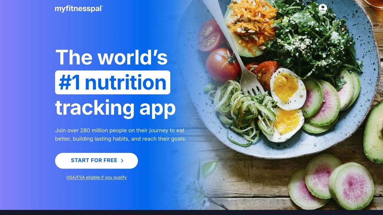 The MyFitnessPal homepage, the app behind the largest branded and packaged food database we tested